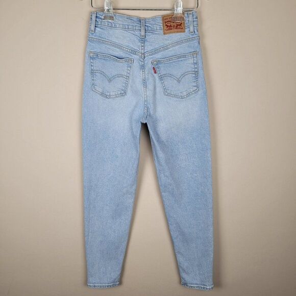 Levi's Mom Jean Jeweled Rhinestone High Waist Light Wash Blue Crop Jeans Sz 24 - Picture 6 of 15